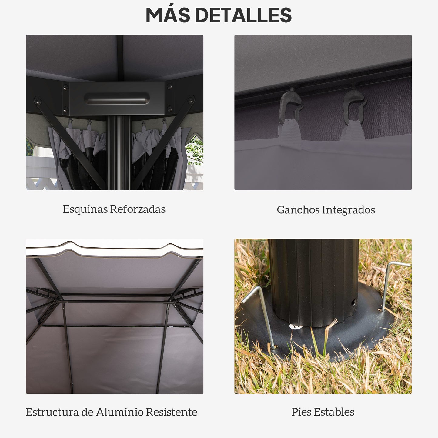 Outsunny Cenador Para Jardín 4x3 M Con Doble Techo Y Paredes Laterales Gris_5