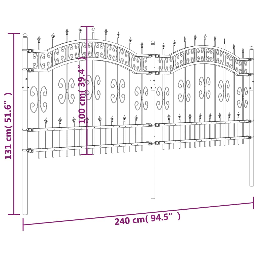 Valla De Jardín Con Punta De Lanza Acero Recubierto Negro 140cm / Vetonek_4