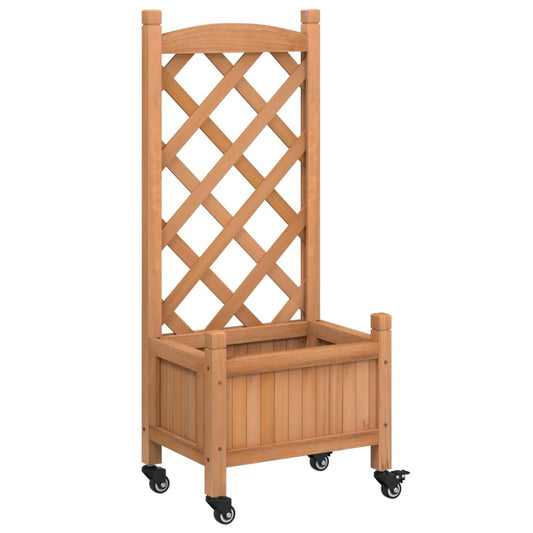 Jardinera Con Enrejado Y Ruedas Madera Maciza De Abeto Marrón_0