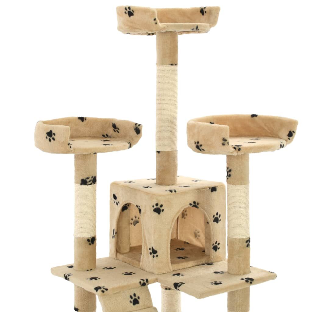 Vidaxl Rascador Para Gatos Poste De Sisal 170 Cm Huellas Beige_4