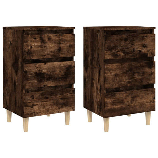 Mesita De Noche 2 Uds Patas De Madera Roble Ahumado 40x35x69 Cm_0