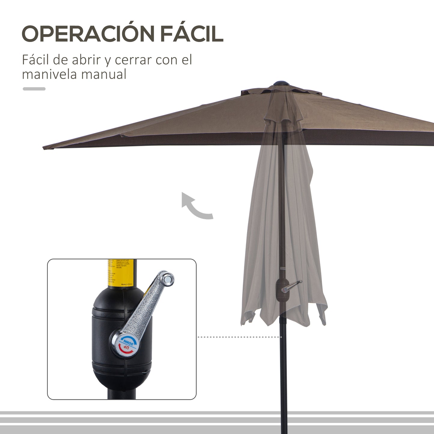 Outsunny Sombrilla Parasol Jardín Con Manivela Semicircular Exterior 269x138x236_3