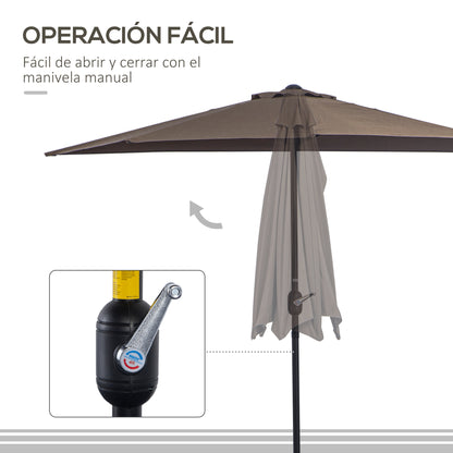 Outsunny Sombrilla Parasol Jardín Con Manivela Semicircular Exterior 269x138x236_3