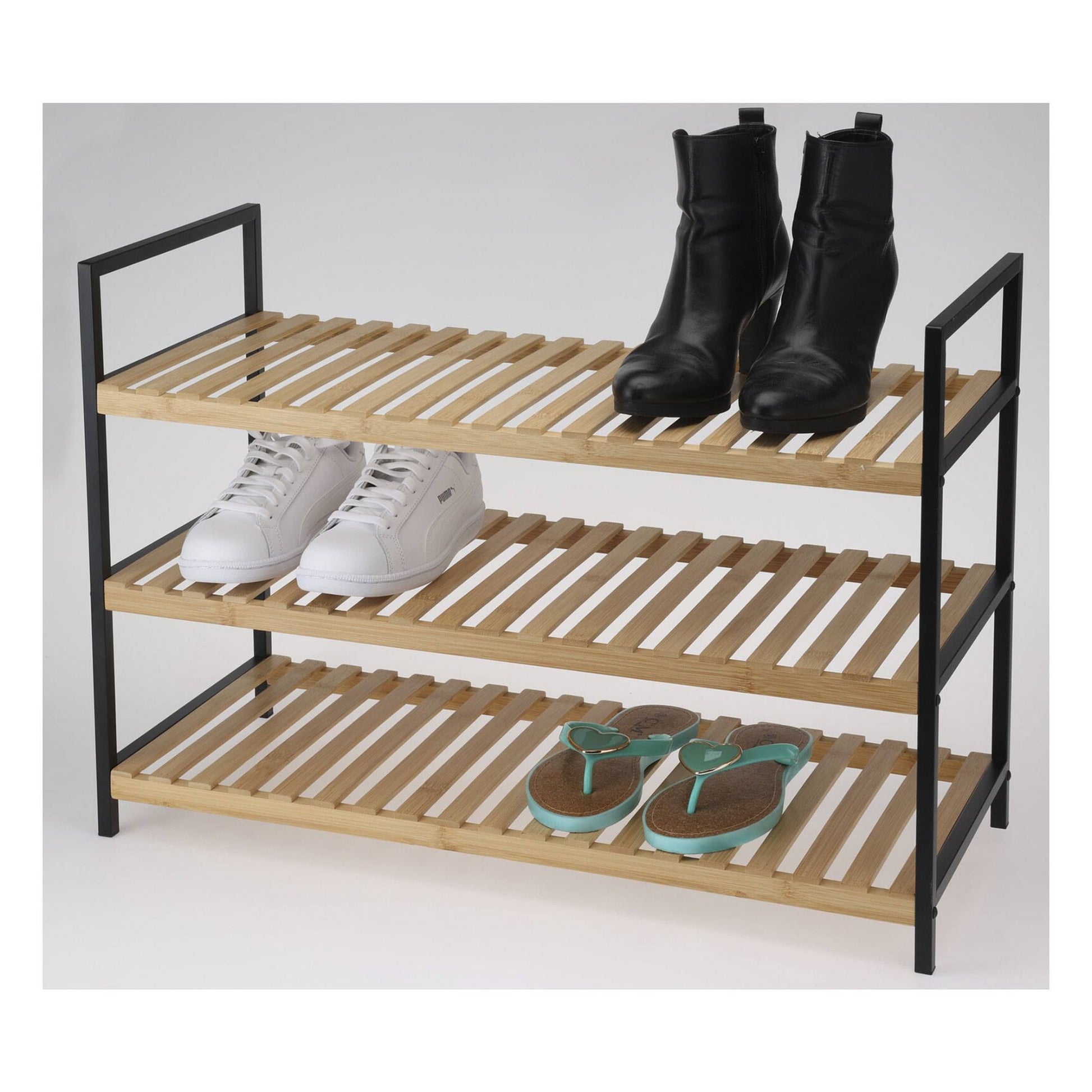 Well Home Zapatero De Bambú Con 3 Estantes En Metal Y Bambú 70x30x48,5cm