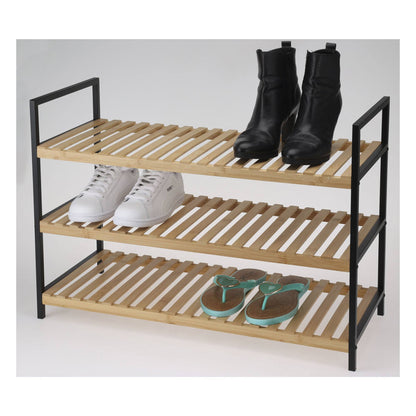 Well Home Zapatero De Bambú Con 3 Estantes En Metal Y Bambú 70x30x48,5cm