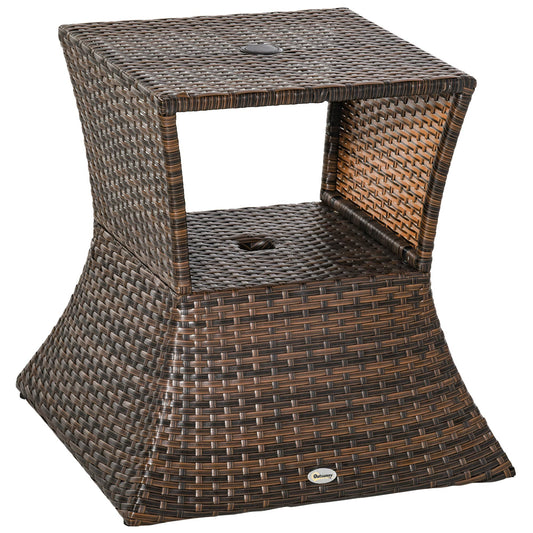 Outsunny Mesa De Centro Ratán Con Agujero De Sombrilla Para Terraza Patio_0