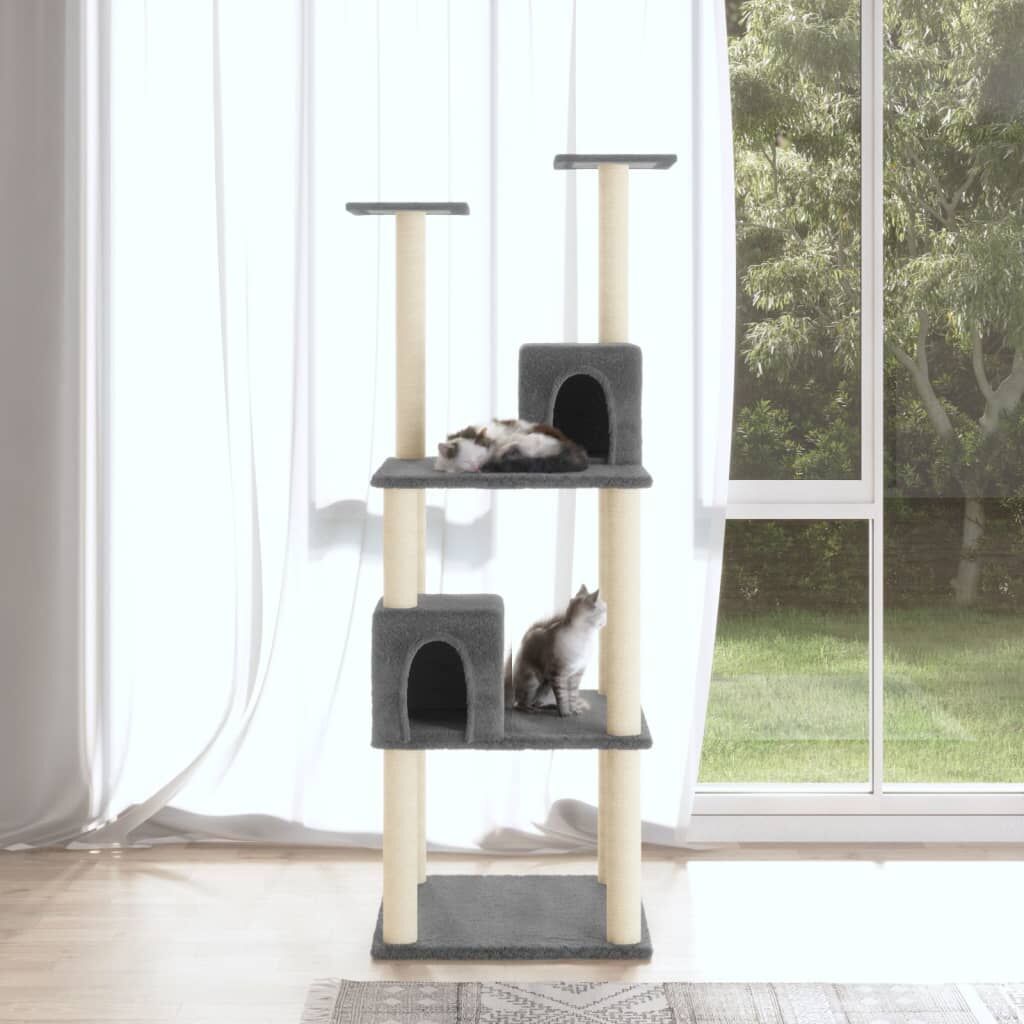 Vidaxl Rascador Para Gatos Con Postes De Sisal Gris Oscuro 141 Cm_1