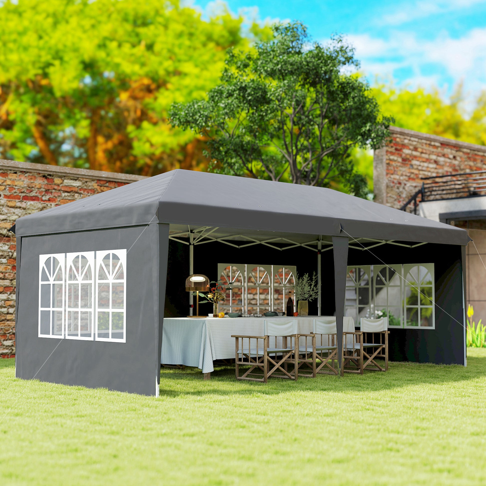Outsunny Carpa Plegable 6x3 M Con 4 Laterales Desmontables 4 Ventanas Gris_4