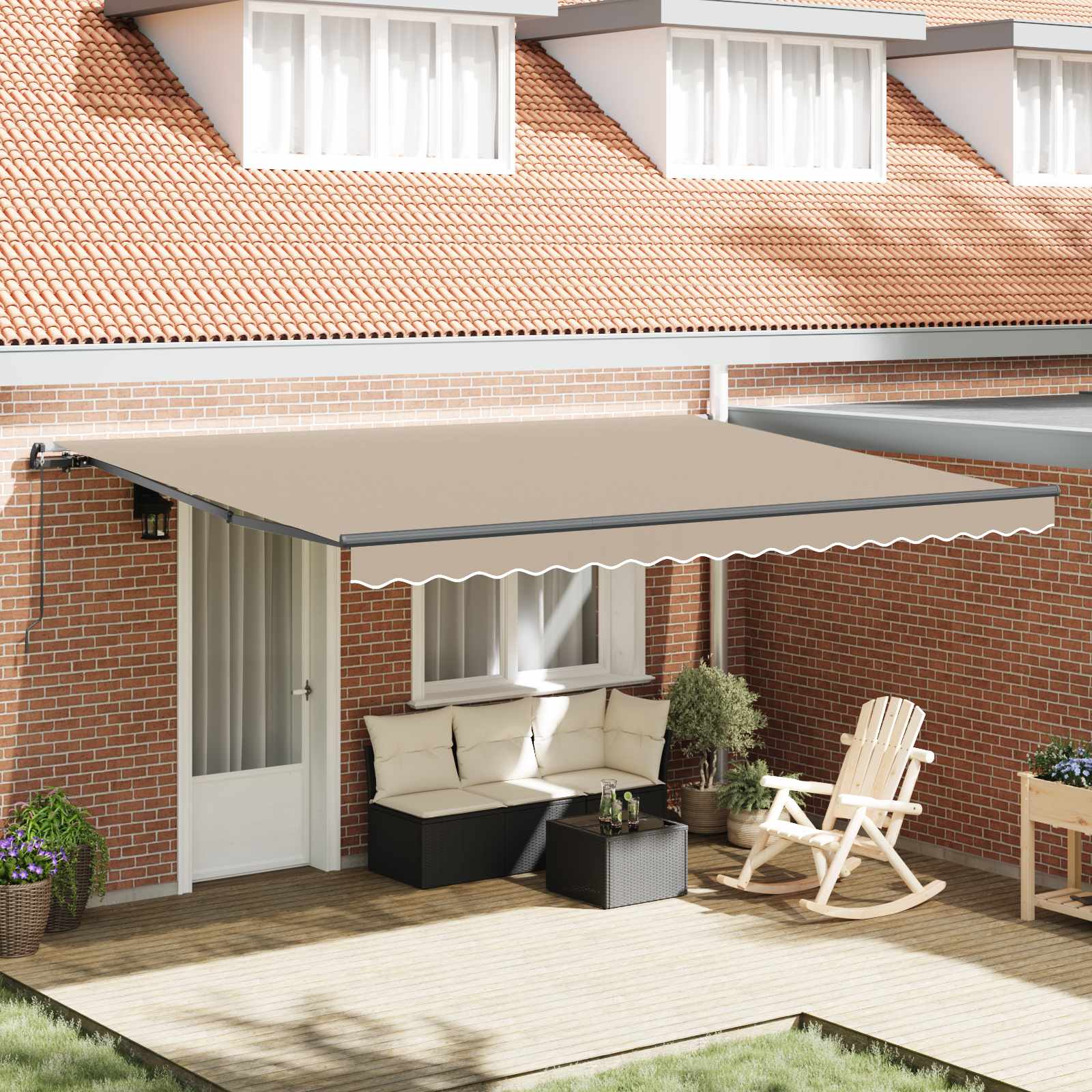 Toldo Retráctil Beige 450 X 350 Cm Poliéster Y Aluminio_1