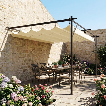 Outsunny Pérgola De Pared 4x3 M Con Techo Retráctil Upf30+ Blanco Crema_4