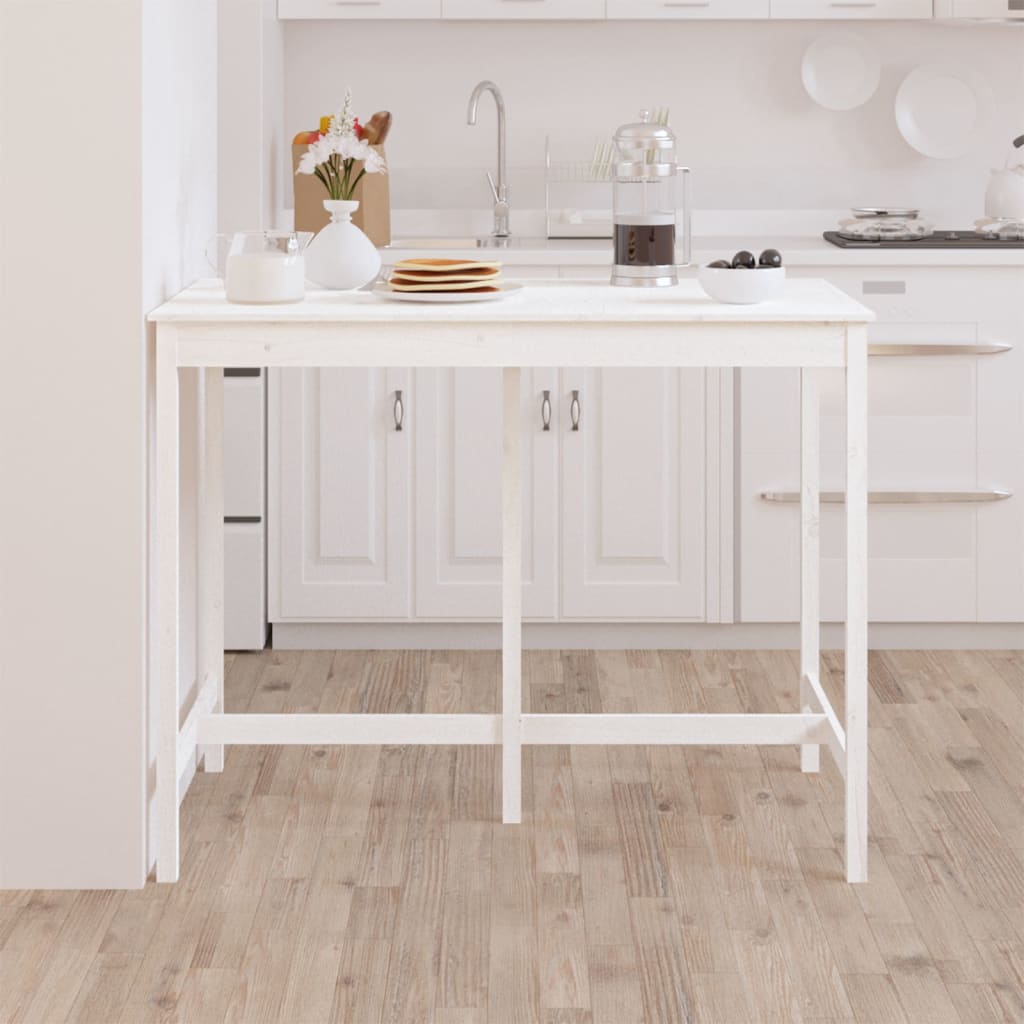 Mesa Alta De Bar Madera Maciza De Pino Blanco 140x80x110 Cm_3
