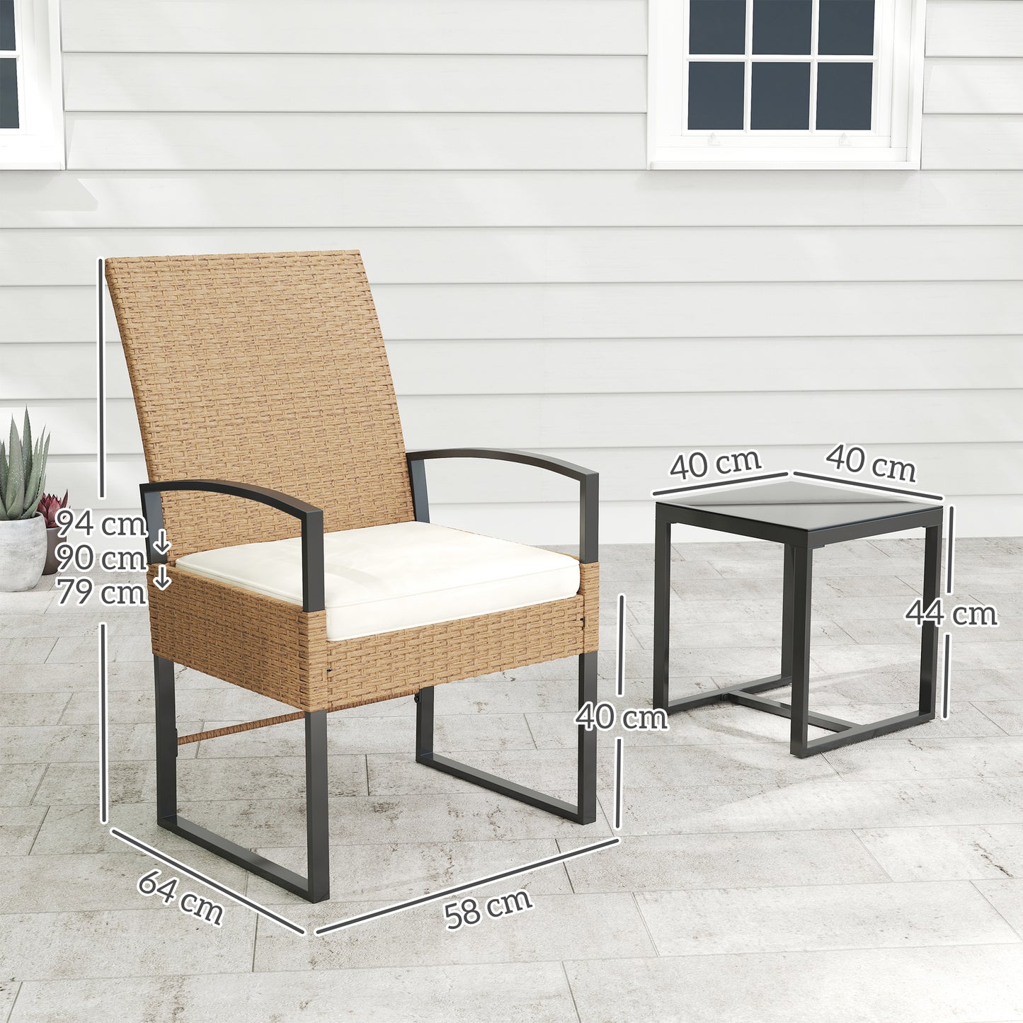 Outsunny Conjunto De Jardín Exterior De 3 Piezas Con Respaldo Ajustable Cojines_2