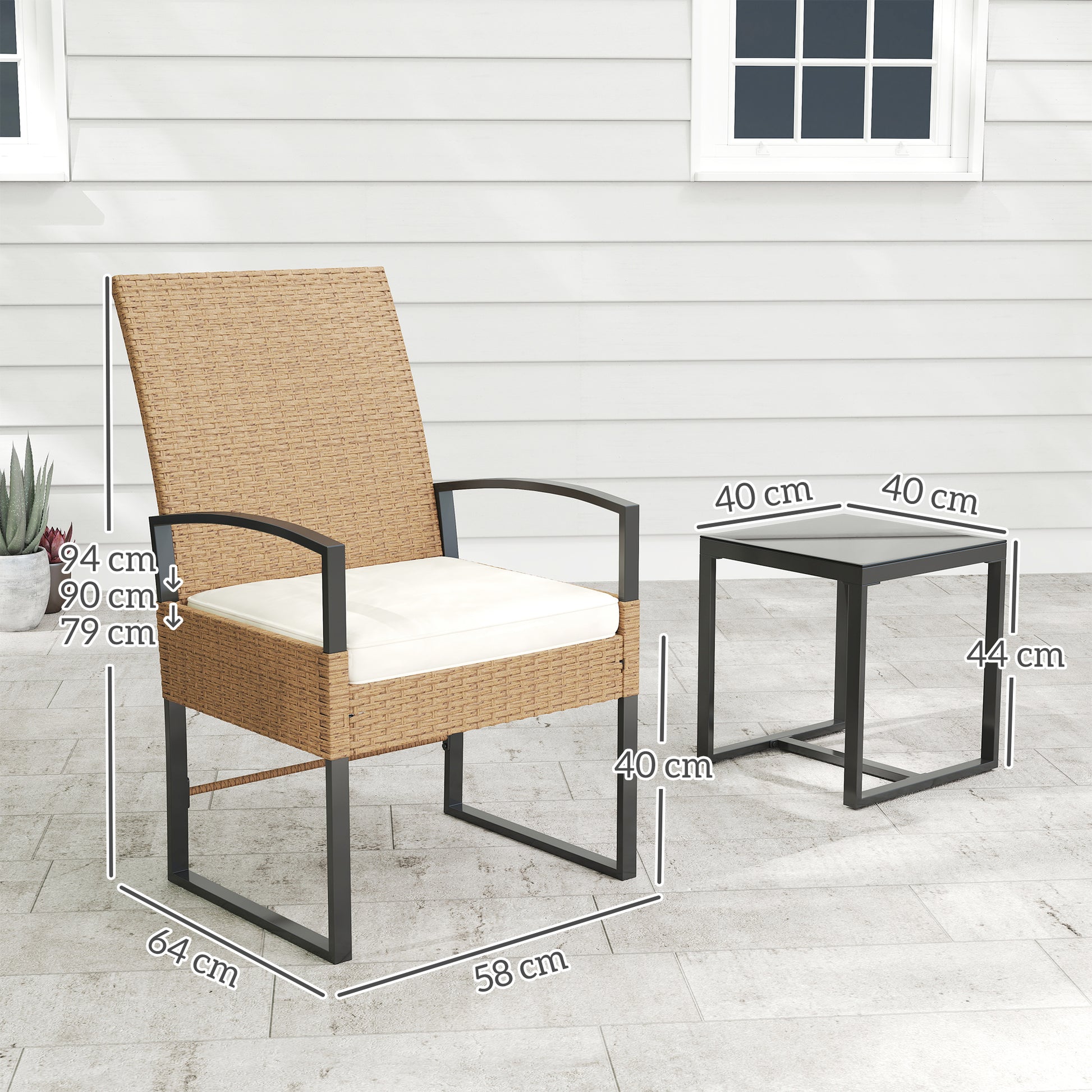 Outsunny Conjunto De Jardín Exterior De 3 Piezas Con Respaldo Ajustable Cojines_2