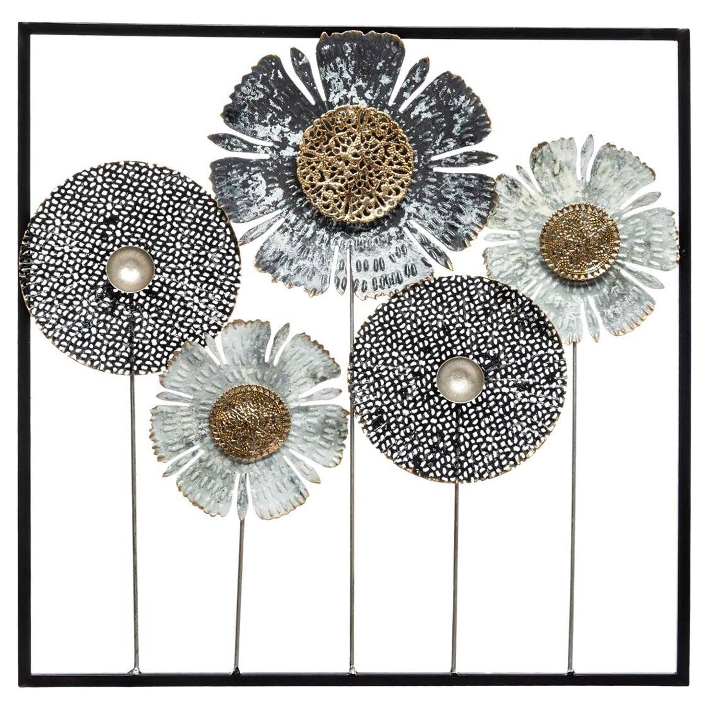 Well Home Decoración De Pared Metálica De Flores 50x50cm_0
