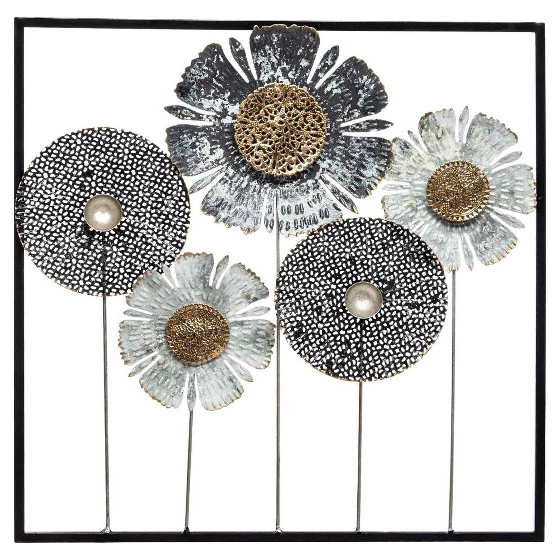 Well Home Decoración De Pared Metálica De Flores 50x50cm_0