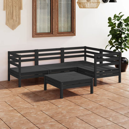 Juego De Muebles De Jardín 5 Pzas Madera De Pino Maciza Negro / Vetonek_1