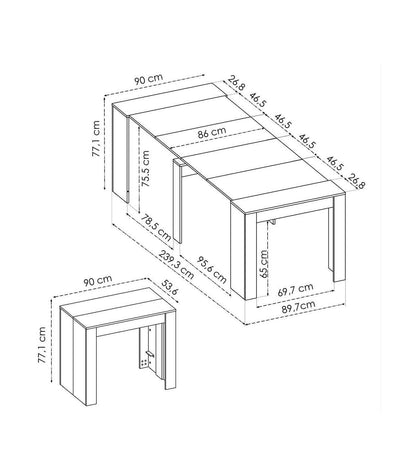 Mesa De Comedor Bailen Multifunción Extensible En Madera Nordic De 77 Cm(alto), 54-101-147-194-240 Cm(ancho), 90 Cm(largo)_4
