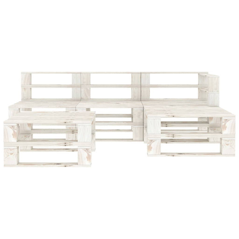 Vidaxl Juego De Muebles De Palets Para Jardín 5 Piezas Madera Blanco_1