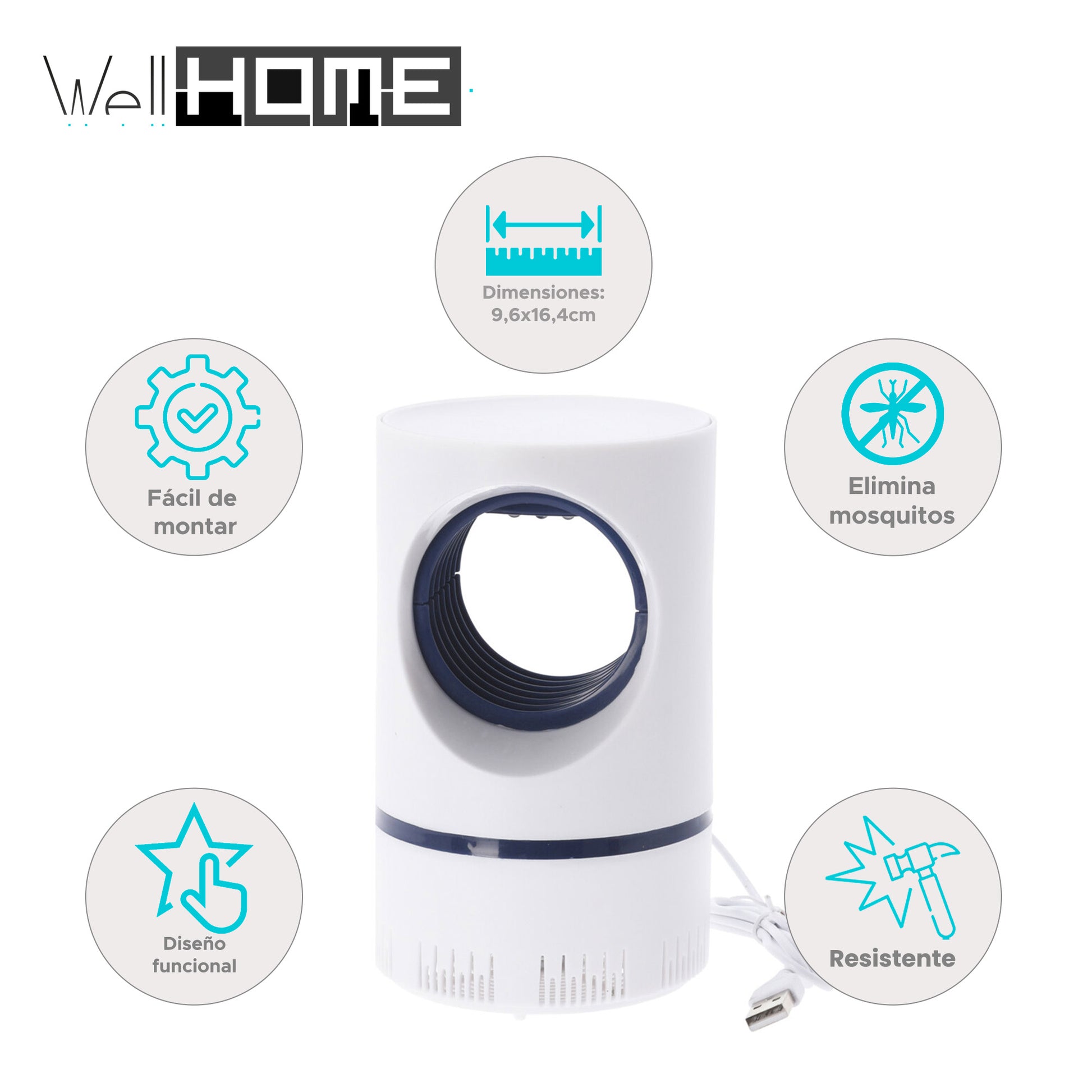 Well Home Lámpara Matamosquitos Con Ventilador Y Cable Usb, Tamaño Ø9,6x16,4cm_1