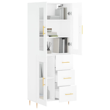 Aparador Alto Madera Contrachapada Blanco Brillo 69,5x34x180 Cm_2