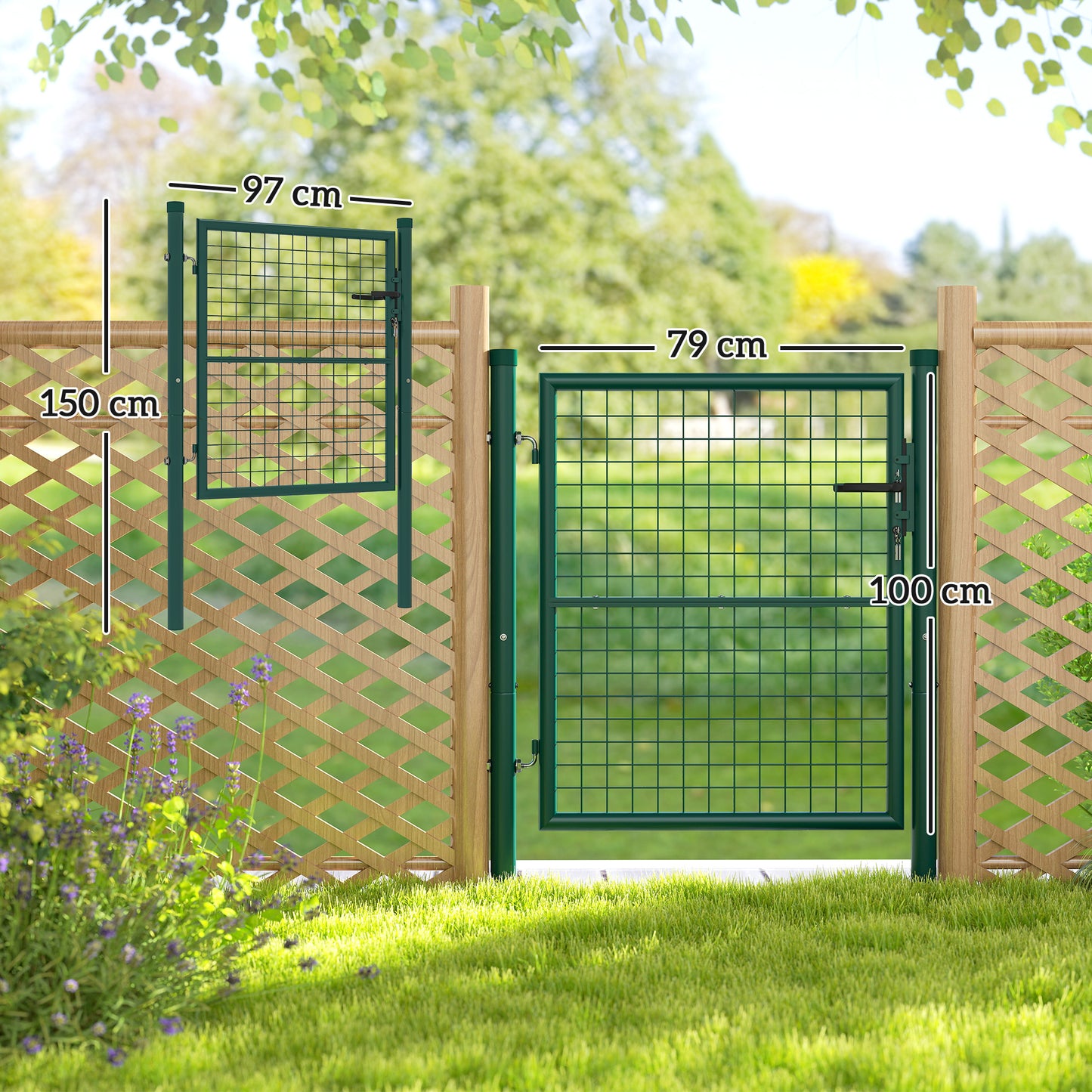 Outsunny Puerta De Jardín 100x79 Cm Con Asa Cerradura Y 3 Llaves Verde_2