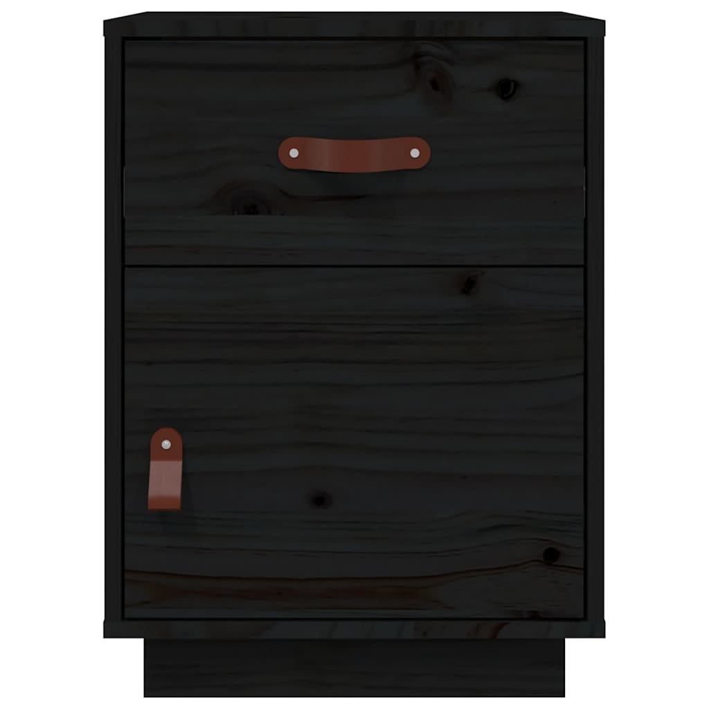 Mesita De Noche Madera Maciza De Pino Negro 40x34x55 Cm_3