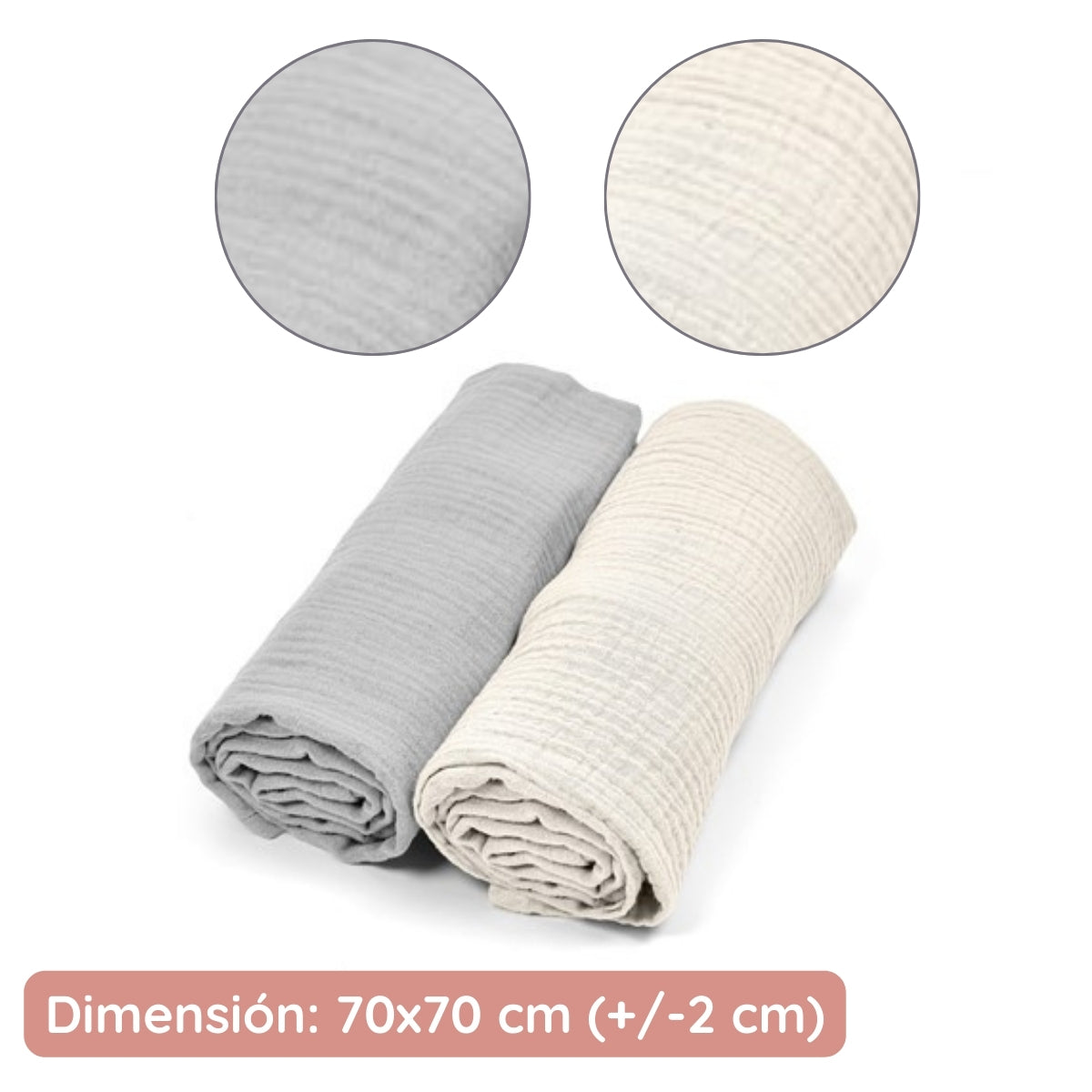 Pack 2 Muselinas De Algodón 70x70 Para Bebé Gris_3
