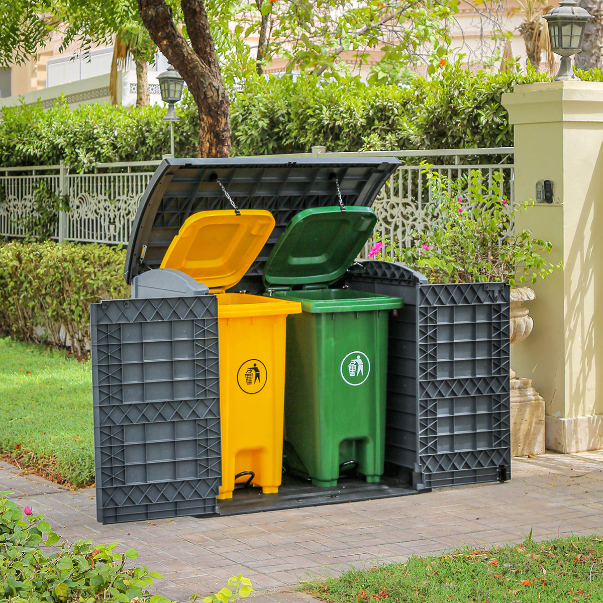 Arcón Cubre Cubos Exterior 1200 L Pvc Gris Antracita_4