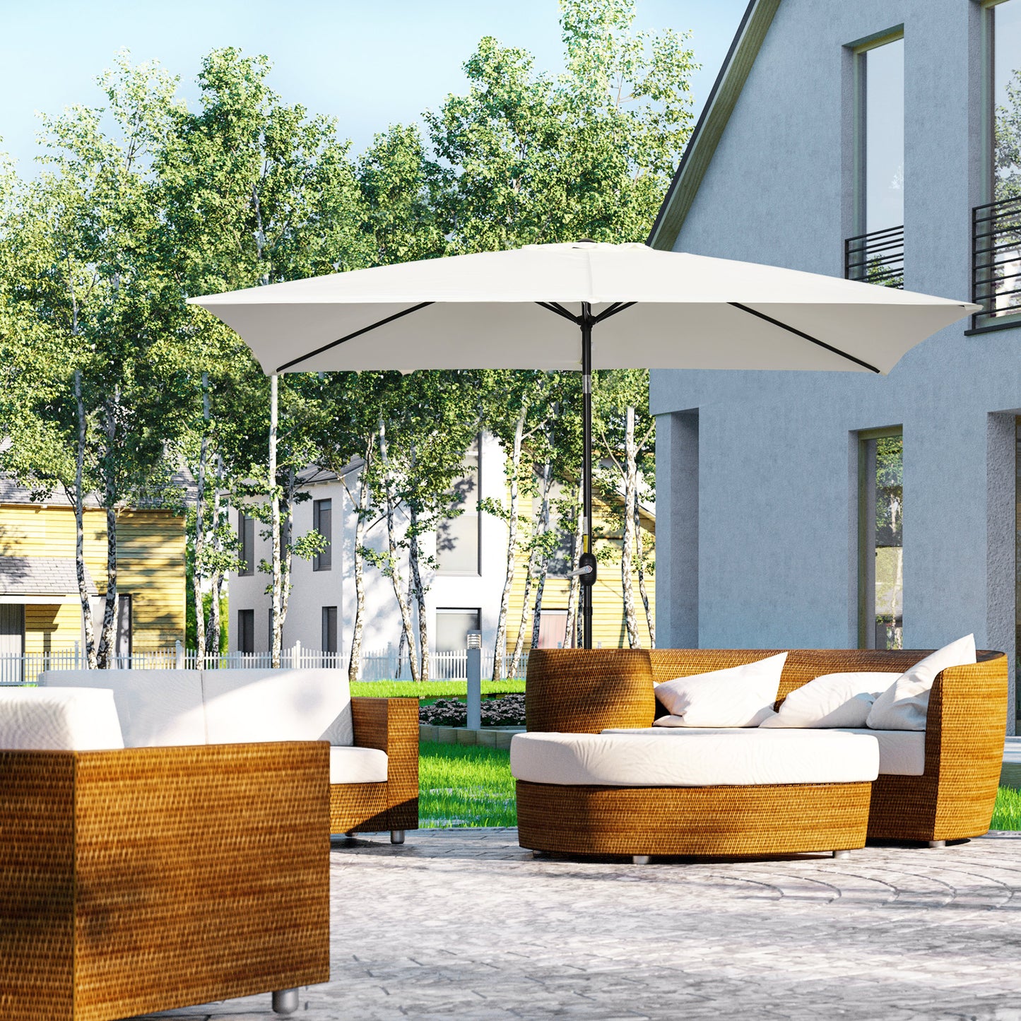 Outsunny Sombrilla Jardín Aluminio 200x300x253 Cm Inclinable Con Manivela Crema_1