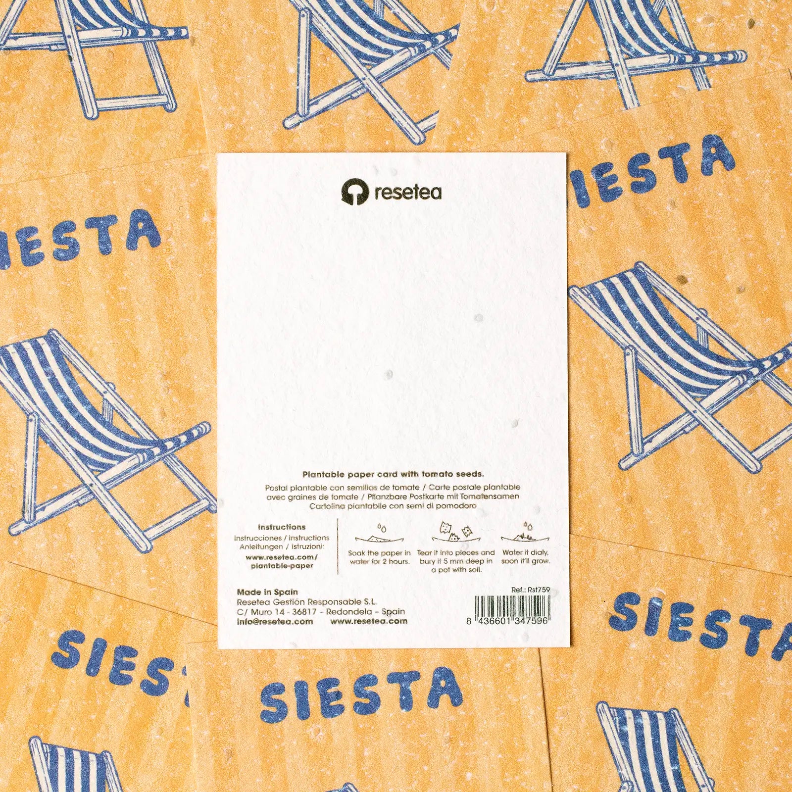 Postal Plantable Siesta Semillas de Tomate | Papel de Algodón Reciclado | Regalo Original - Resetea_3