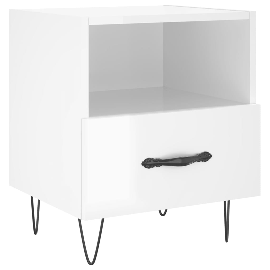 Mesita De Noche Madera De Ingeniería Blanco Brillo 40x35x47,5cm_0
