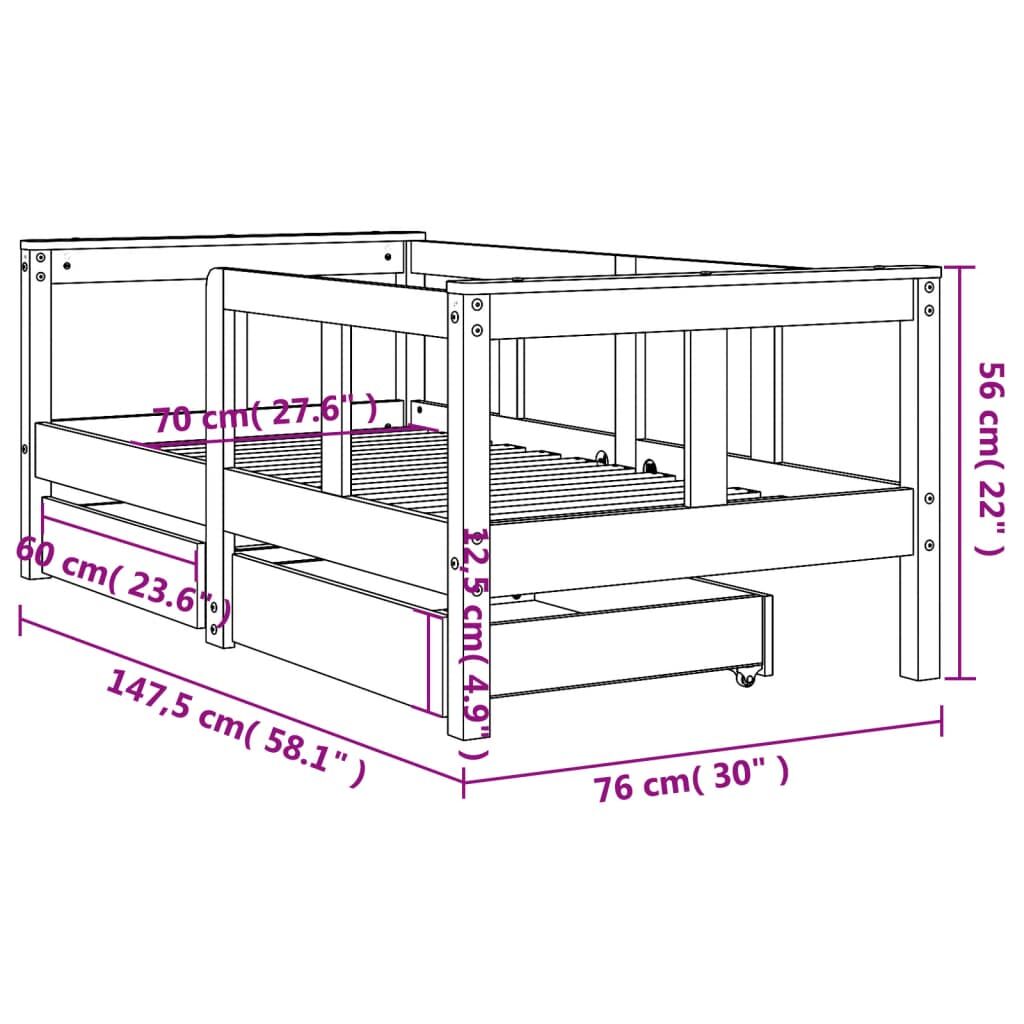 Vidaxl Estructura Cama Niños Con Cajones Madera Pino Blanco 70x140 Cm_2