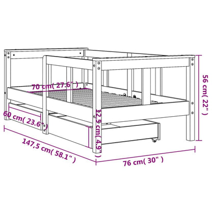 Vidaxl Estructura Cama Niños Con Cajones Madera Pino Blanco 70x140 Cm_2