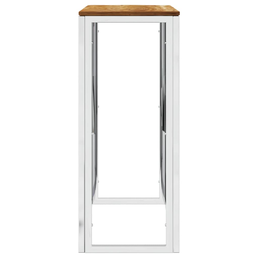 Mesa Consola Acero Inoxidable Y Madera Maciza Acacia Plateada_2