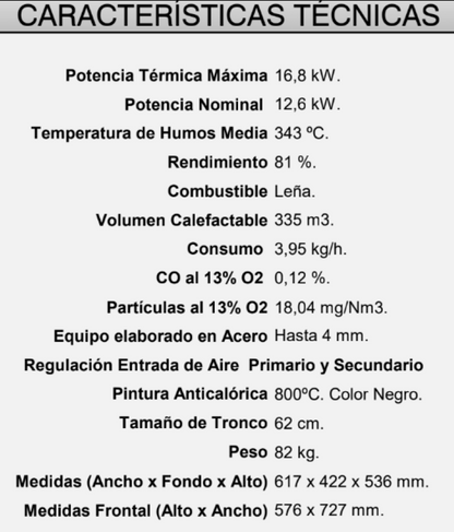 BRICOSOL Insertable de leña con turbinas FM Modelo IT-170 Interior Vermiculita_3