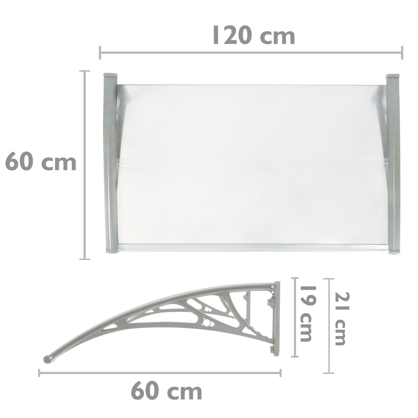 Tejadillo De Protección 120x60cm Marquesina Para Puertas Y Ventanas Gris_1