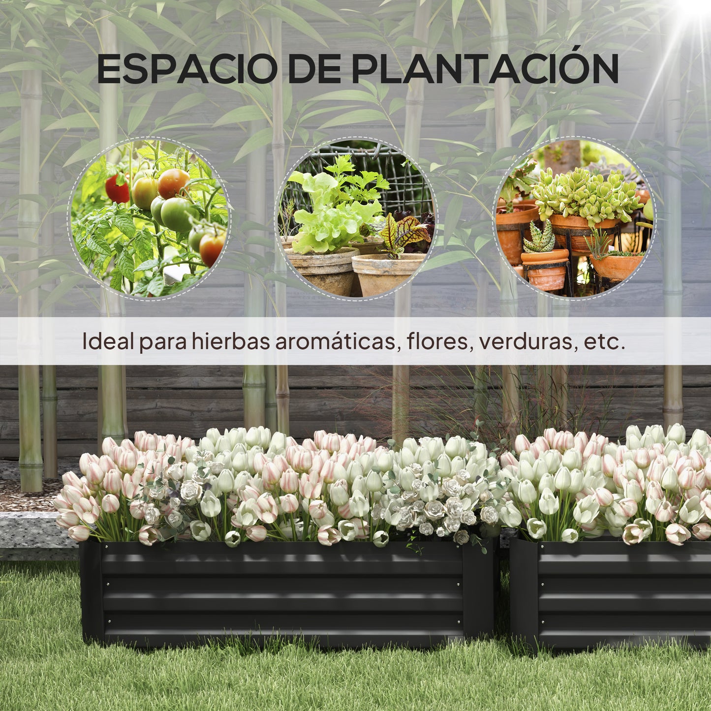 Outsunny Juego De 2 Jardineras Exterior Grandes De Acero Galvanizado_3