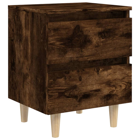 Mesita De Noche Patas Madera Maciza Roble Ahumado 40x35x50 Cm_0