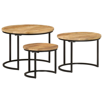 Mesas Apilables 3 Piezas Madera Maciza De Mango Rugosa_0