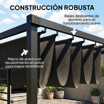 Outsunny Pérgola De Jardín 4x3 M Con Techo Retráctil Y 2 Paneles De Privacidad_5