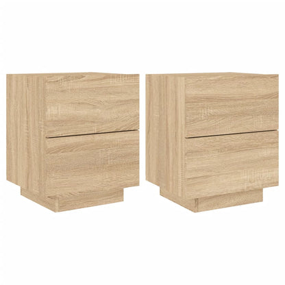 Mesitas De Noche Luces Led 2 Uds Madera Ingeniería Roble Sonoma_0