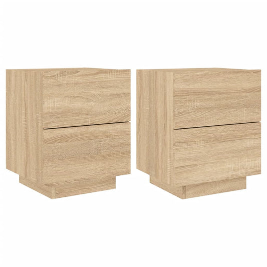 Mesitas De Noche Luces Led 2 Uds Madera Ingeniería Roble Sonoma_0