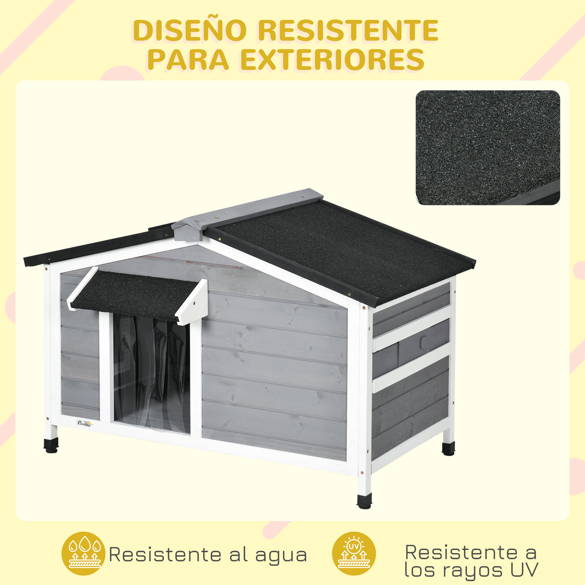 Pawhut Caseta Para Perros De Exterior Con Techo Asfáltico 97x72x65 Cm Gris_5