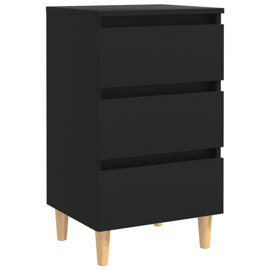 Mesita De Noche Con Patas De Madera Maciza Negro 40x35x69 Cm_0