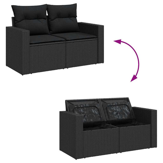 Set Sofás Jardín Y Cojines 9 Pzas Ratán Sintético Acacia Negro / Vetonek_0