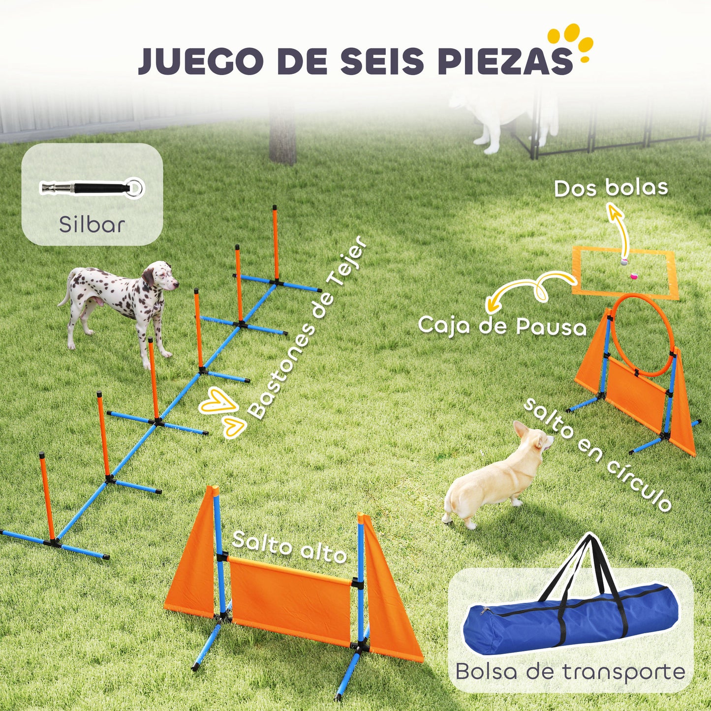 Pawhut Set De Entrenamiento De Agilidad Para Perros De 6 Piezas Naranja_3