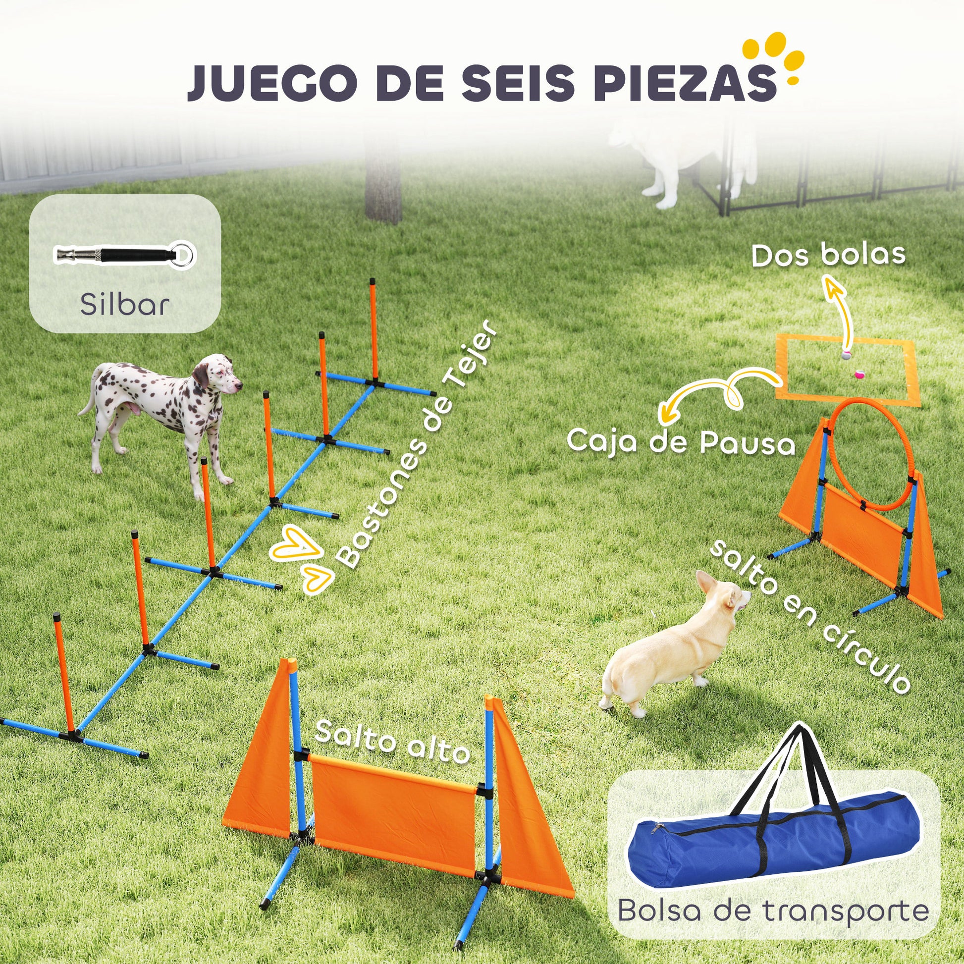 Pawhut Set De Entrenamiento De Agilidad Para Perros De 6 Piezas Naranja_3