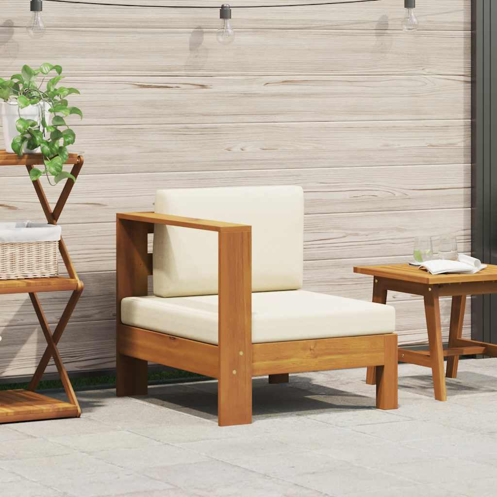 Vidaxl Sofá Central Con 1 Reposabrazos Madera Acacia Blanca Crema_1