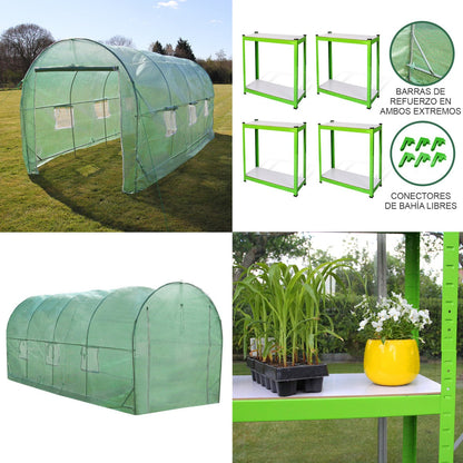 Invernadero Politúnel Con Estantería Galvanizada De Jardín Carpa De Cultivo 19mm 5 X 2m_3
