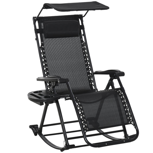 Outsunny Silla Mecedora De Jardín Plegable Con Techo Reposacabezas Extraíble_0